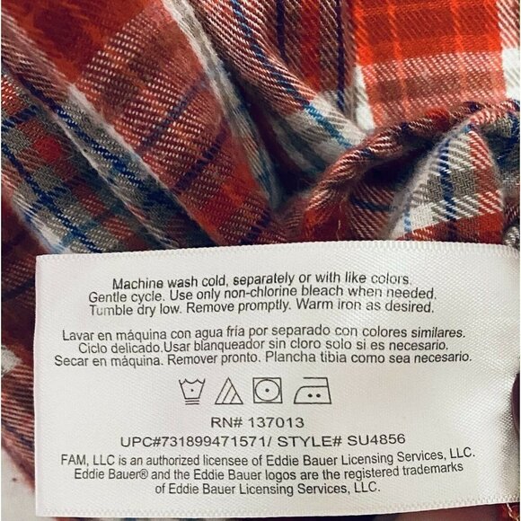 Eddie Bauer Womens Plaid Flannel Button Up Top Red Cotton Long Sleeves Large - Picture 7 of 8